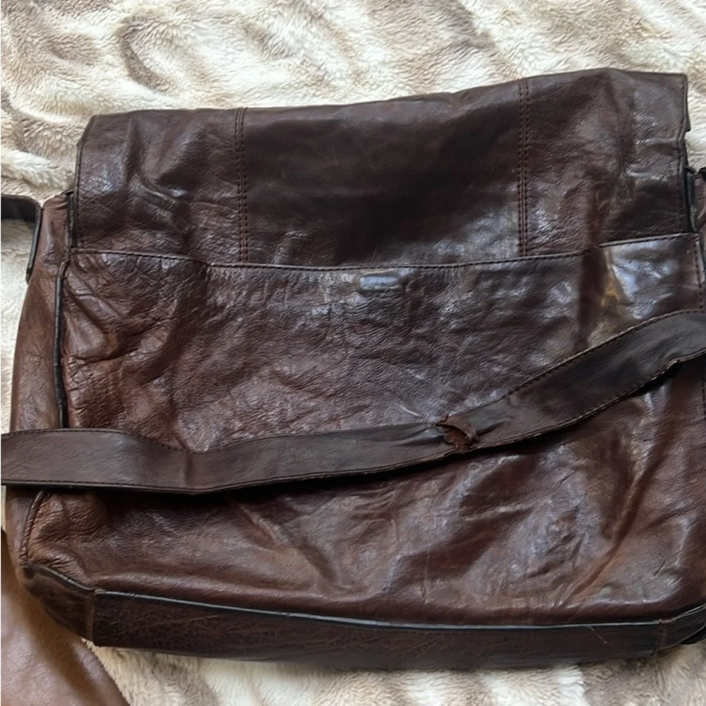 Cole Haan Dark Brown Leather Messenger Tote with Front Flap Pockets
